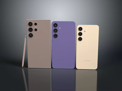 Latest Smartphones With Triple Camera Setup And Stylus Pen In Multiple Colors 3d model