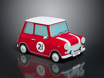 Red Vintage Model Car With White Roof Number 21 And Stripes On Dark Background 3d model