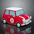 Red Vintage Model Car With White Roof Number 21 And Stripes On Dark Background