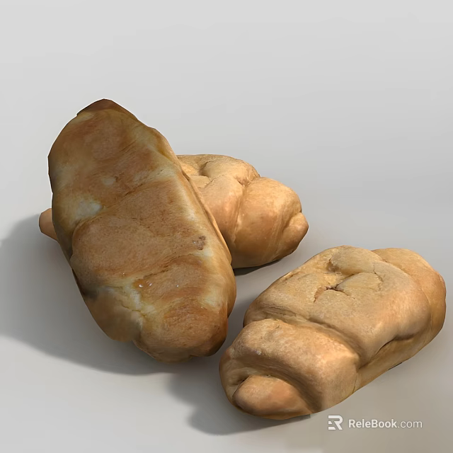 Freshly Baked Three Loaves of Golden Brown Homemade Bread with Crusty Exterior and Soft Interior 3d model 