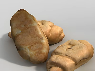Freshly Baked Three Loaves of Golden Brown Homemade Bread with Crusty Exterior and Soft Interior 3d model