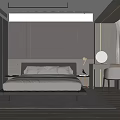 Modern Elegant Bedroom Interior Design With Large Window Curtains Gray Wall Headboard Nightstand And Lighting