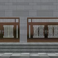 Main Entrance Brass Doors With Glass Panels And Ornate Grilles On Concrete Steps
