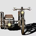 Vintage Motorcycle With Sidecar Brown Seat Classic Headlight And Metallic Body Design