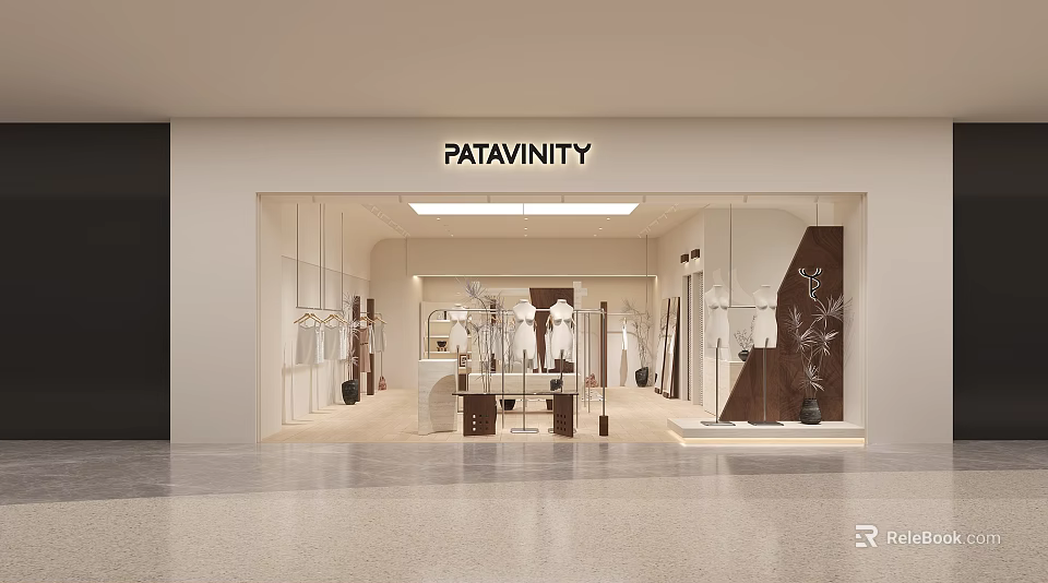 Patavinity Clothing Store Interior With Hanging Clothes Racks And Neat Modern Display Area 3d model 