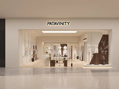Patavinity Clothing Store Interior With Hanging Clothes Racks And Neat Modern Display Area 3d model