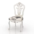 Ornate Dining Chair With Carved Backrest White Frame And Upholstered Patterned Seat