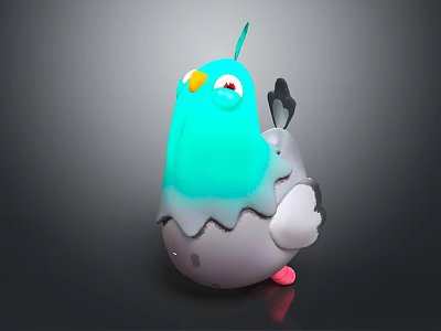 Cute Turquoise Bird Stuffed Doll With Gray Wings Red Eyes And Pink Feet 3d model