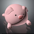 Pink Round Pig Toy with Black Eyes and Pink Nose on Black Background
