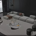 Modern Light Beige Sofa Coffee Table Set With Marble Top Pillows And Stools Rug 3d model