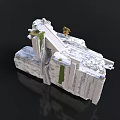 White Stone Architectural Structure With Green Moss And Palm Tree Decor