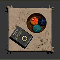 Beige Spotted Tablecloth Coffee Table With Black Book Wooden Bowl And Teal Navy Yarn Balls