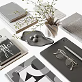 Elegant Modern Books And Magazines With Decorative Plant Notebook Glasses And Pen