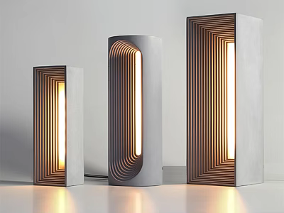 Modern Geometric Floor Lamps With Wooden Details And Warm Illumination Glow 3d model