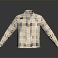 Classic Beige Plaid Overshirt With Collared Neckline And Long Sleeves