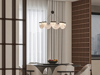 Modern Light Luxury Home Dining Room Round Table and Chair Chandelier Screen Partition model