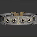 Silver Ornate Bracelet With Gold Accents Circular Holes And Clasp
