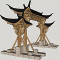 Chinese-style archway ancient archway arch 3d model