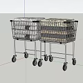 Stainless Steel Utility Carts With Stacked Folded Towels And Rolling Wheels