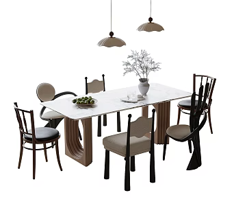 French Dining Table Chair Dining Table Chandelier 3d model