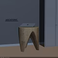 Light Wooden Side Table with Laptop in Modern Interior Space Featuring Gray Wall and Cabinet