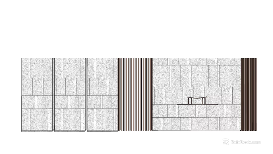 Modern Feature Wall Design With Textured Blocks Vertical Stripes And Decorative Shelf 3d model