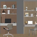 Modern Home Office Space With Wooden Shelves Desk Chair And Laptop Decorations