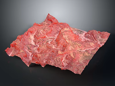 Red Textured 3D Terrain Model With Detailed Surface Relief And Topographic Elevation Features 3d model