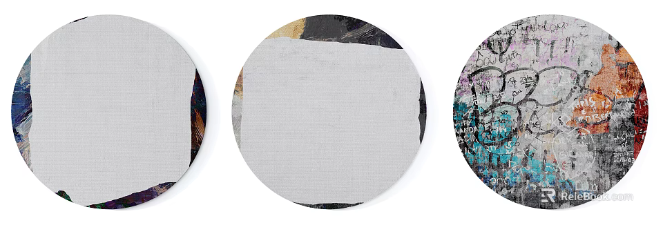 Modern Round Rugs With Gray Center And Colorful Decorative Edge Patterns 3d model