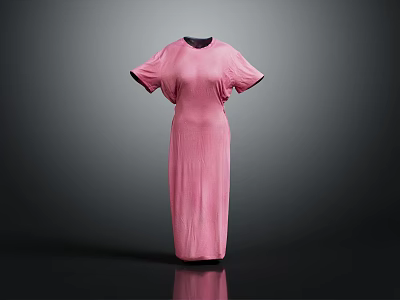 Pink Short Sleeved Pleated Elegant Fashionable Summer Dress Design Style 3d model