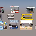 Various Retail Display Stands With Food Drinks Snacks And Balloons Design
