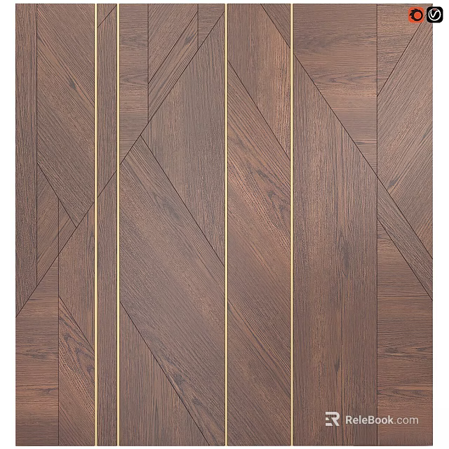 Modern Wooden Wall Panel Design With Geometric Pattern And Gold Accent Lines 3d model