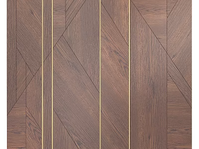 Modern Wooden Wall Panel Design With Geometric Pattern And Gold Accent Lines 3d model