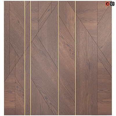 Modern Wooden Wall Panel Design With Geometric Pattern And Gold Accent Lines 3d model