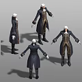 Game and Movie Character Three Angles Dark Long Coat White Hair Black Boots Golden Details