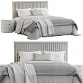 Modern Double Bed With Vertical Tufted Headboard And Gray Bedding Set