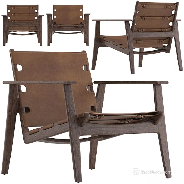 Modern Leisure Chair With Solid Wooden Frame And Leather Cushion For Comfortable Home Living Room 3d model 