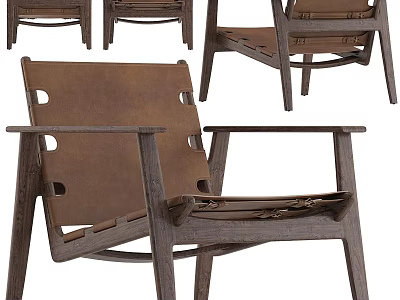 Modern Leisure Chair With Solid Wooden Frame And Leather Cushion For Comfortable Home Living Room 3d model