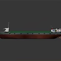 Water Transport Vessel With Green Deck Red Hull Cargo Area And Cabin Structure