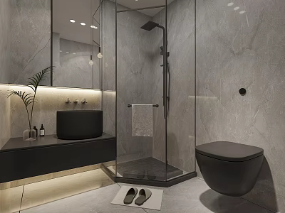 Modern Bathroom Interior With Glass Shower Black Toilet And Vanity 3d model