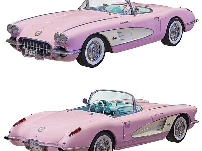 Pink Classic Convertible Car With Vintage Exterior Design And Retro Styling 3d model