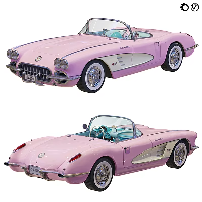 Pink Classic Convertible Car With Vintage Exterior Design And Retro Styling 3d model