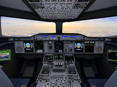 Modern Car Cockpit Interior Featuring Digital Dashboard Touchscreen And Sky View Windows 3d model