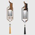 Chinese Style Wall Lamps With Golden Black Frames White Patterned Lampshades And Tassel Decorations
