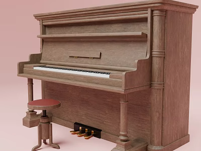 Wooden Upright Piano With Stool Classic Musical Instrument For Home Decor 3d model