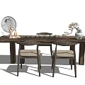 Wooden Tea Table and Chairs with Fabric Cushioned Seats Decorative Fan Tea Sets and Vase
