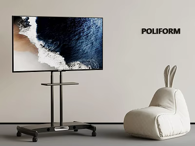 Poliform TV On Floor Stand With Rabbit Shaped Bean Bag Chair In Interior 3d model