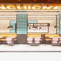 DM CHICKEN Restaurant Bright Yellow Facade With Glass Windows And Neon Signage