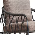 Modern Leisure Chair With Black Metal Geometric Frame And Beige Fabric Cushion