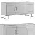 Modern TV Stand With Beige Frame Brown Panels And Gold Metal Handles Legs